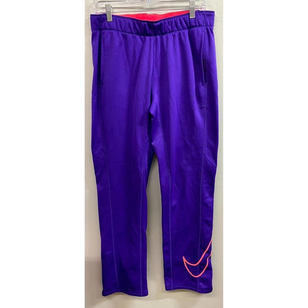 Nike Therma Fit Fitness Pants Womens Medium Purple Fleece Straight Leg Workout